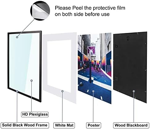 Yoachne A2 Picture Picture Frame, 16.5x23.4 Soild Wood Black Frames com plexiglass de HD, exibir imagem A3 com tapete branco ou A2 sem tapete para montagem na parede horizontal e verticalmente