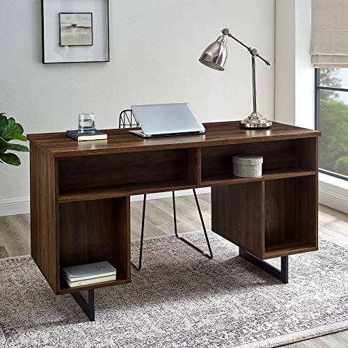 Secretário de Walker Edison Hutch Wood Desk, 64 polegadas, nogueira escura e mesa executiva moderna com armazenamento duplo