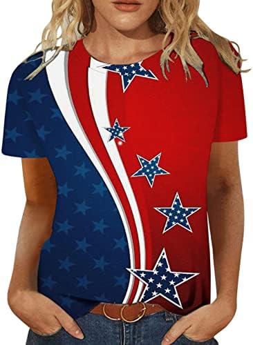 CGGMVCG WOMENS 4 de julho Camisa de manga curta Star listras de estrela de tripulação tshirts impressos Casa patriótica Tops de