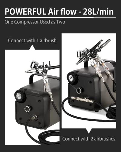Anesty Ahpbox 2 Color Airbrush Compressor, Kit Professional Airbrush com 2 escovas de ar para mudança de cor rápida