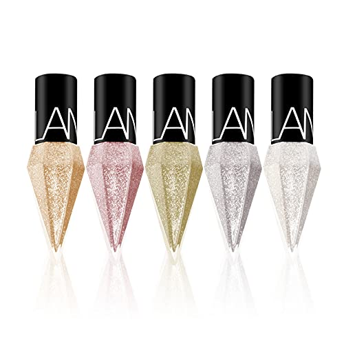 Delineador de glitter líquido, 5 cores impermeáveis ​​d'água de diamante duradouro e sombra de pó para mulheres maquiagem