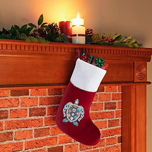 Tartaruga colorida Meias de meia de Natal com lareira macia pendurada para a decoração da casa da árvore de Natal