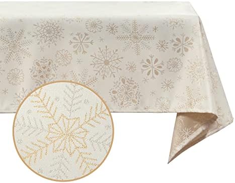 HPanvnio Fancy Yarn Metálico Jacquard Floco de neve, Golding Gold & Silver Lurex Woven Snowflakes Tampa de mesa de mesa, toalha