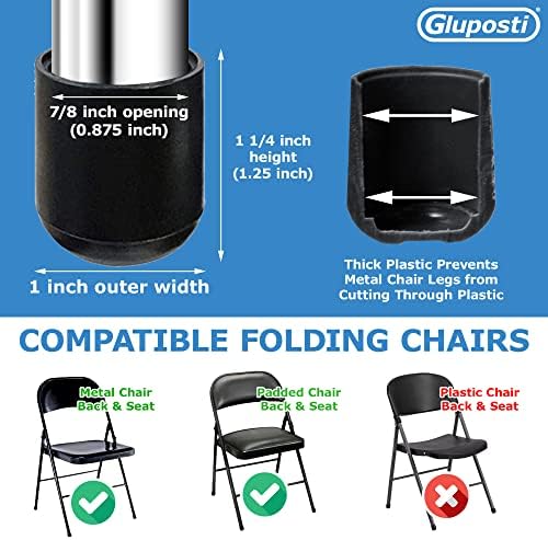 16 Campas de cadeira dobrável Campas de perna 7/8 polegadas preto, Protetores de cadeira dobrável de plástico pesado para pisos