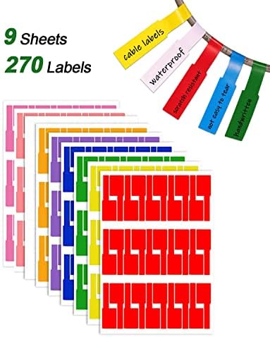 270 PCs Tags de etiquetas de cabo para gerenciamento de cabos, 9 cores Etiquetas de cordões Tags para eletrônicos, fio de marcação