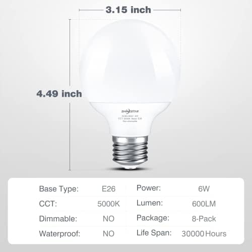 Lâmpadas de globo LED de 16 pacote de 16 pacote de 16 pacote de 60W, base médio e26, incluem 8000k de 5000k luz do dia e 8 bulbos
