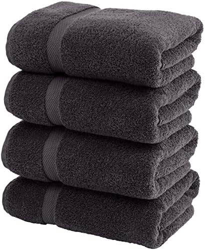 Toalhas de banho de luxo clássicas brancas grandes - 650 GSM Cotton Hotel Spa Toalha de banheiro | 27x54 | 4 pacote | Preto