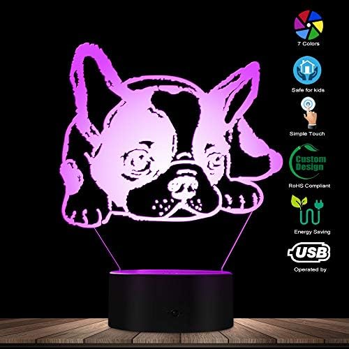 The Geeky Days 3D Tummy French Bulldog Led Night Light Nome personalizado Lâmpada de estimação Lâmpada decorativa 7 cores Mudança de luz sonolenta