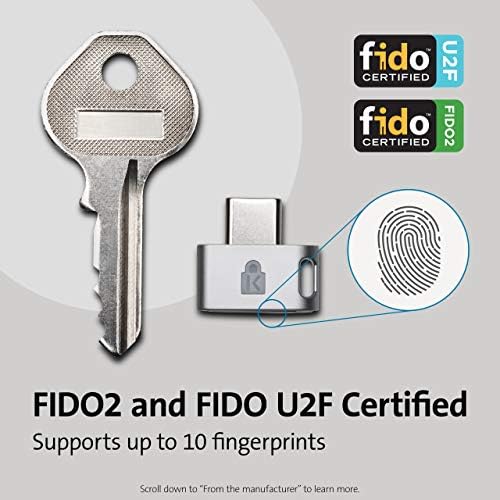 Kensington FID0 U2F e FIDO2 USB -C Chave de segurança e leitor de impressão digital - Windows, MacOS, Chrome