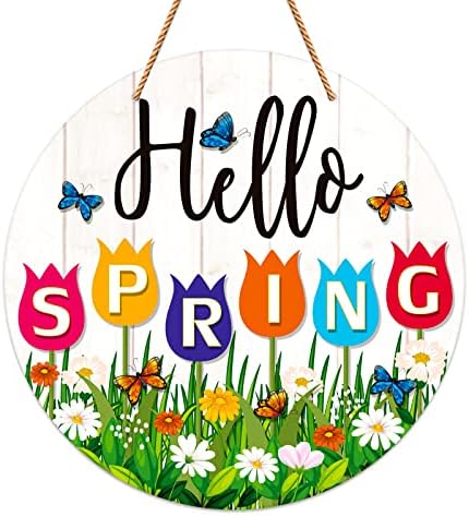 FSAOOOOL Hello Spring Door Sign Colorful Floral Spring Decor sinal