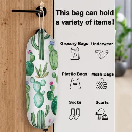 Suporte de sacola plástica de cacto tropical, portador de mercearia a aquarela para armazenamento de saco de armazenamento