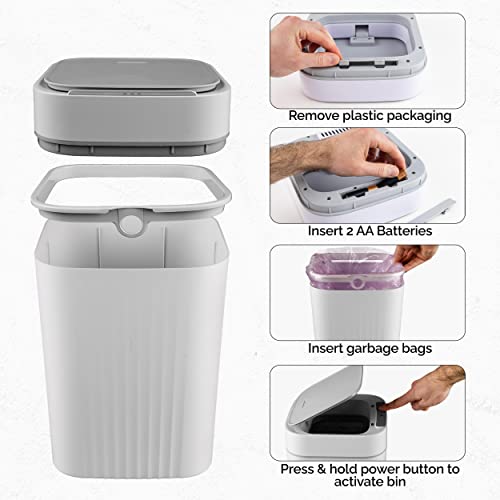 Apenas negócios incríveis lixo de sensor de movimento elegante - lata de lixo sem toque - lata de lixo com sensores com sacos de reabastecimento de 50 pacotes - 13 x 8,5 x 8,5 , 12 l/3,2 galões