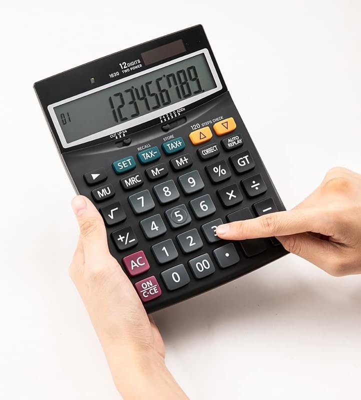 Calculadora MJWDP 120 Etapas Verifique as calculadoras de imposto de 12 dígitos Bateria e Solar Office Dual Power Office Business Supplies (cor: A, tamanho