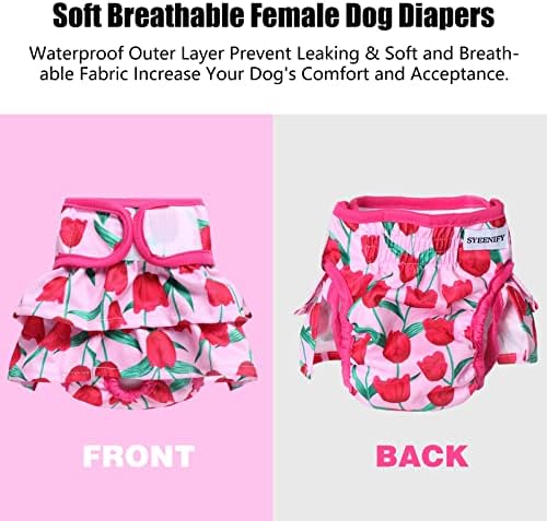 Syeenify Dog Fregers feminino 3 pacote, fraldas de cachorrinho reutilizáveis ​​laváveis, vestidos de cachorro altamente