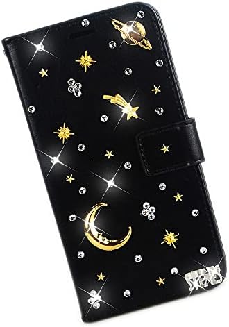 Fairy Art Crystal Cartlet Caixa de telefone compatível com Samsung Galaxy A02 - Planta da Lua - Preto - 3D Tampa de couro de
