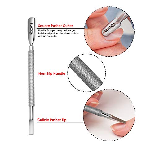 BLAZCO Cuticle Pusher Professional Professional Aço inoxidável Limpador de unhas duplo, manicure durável e ferramenta de cortador